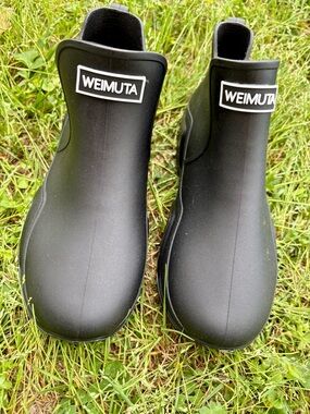 WEIMUTA Black Waterproof Rain Ankle Boots
